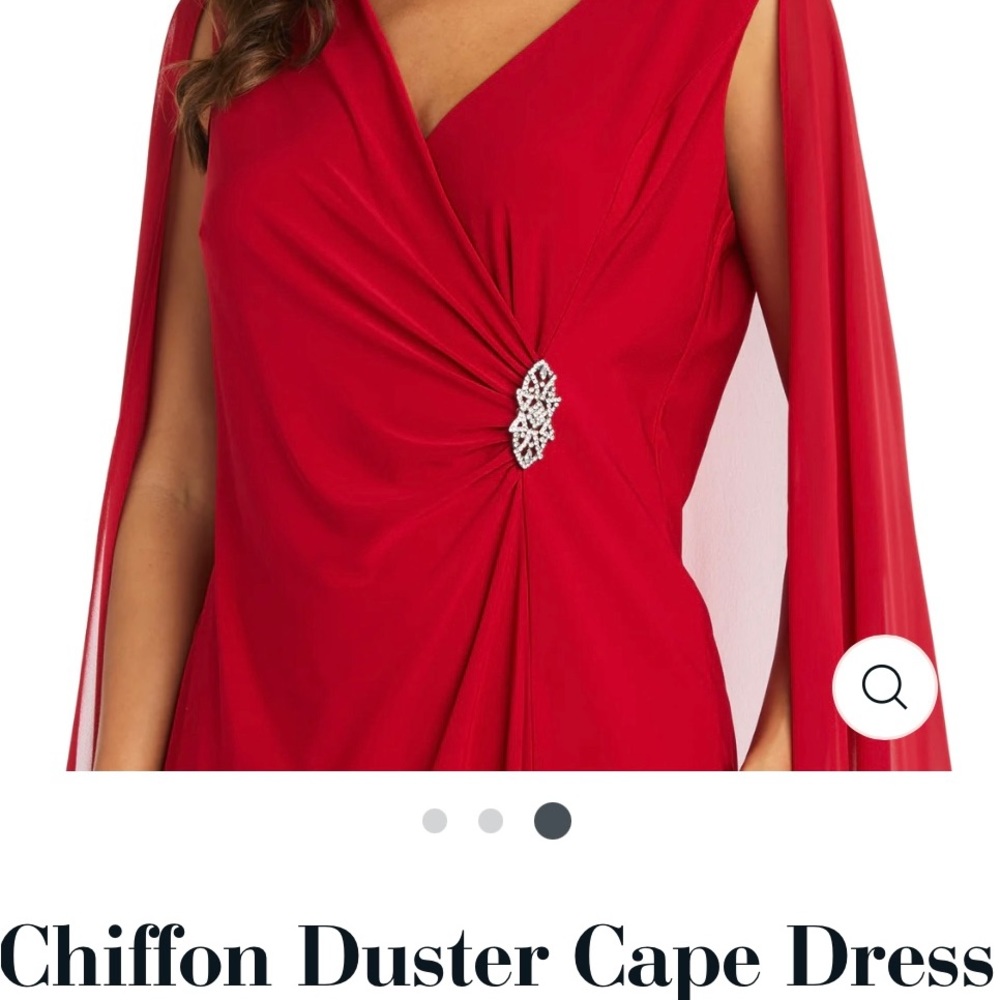 NWT R&M Richards Red duster cape dress. Jersey dress and chiffon attached cape.8
